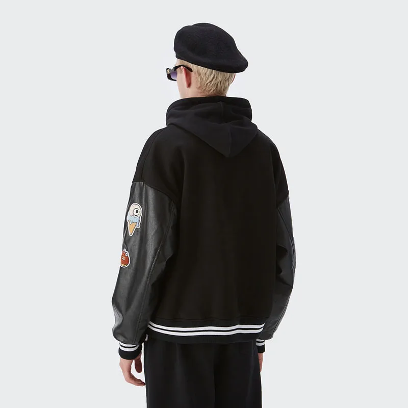 Модные мужские флисовые бейсбольные куртки в стиле Хай-стрит с вышивкой кожаные