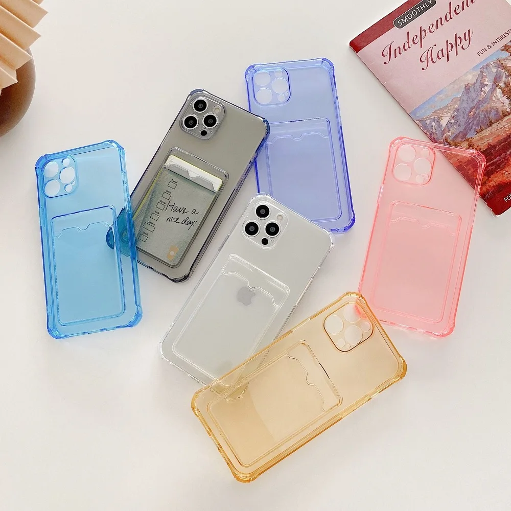 

Transparent Plain Wallet Phone Case For iPhone 12 11 Pro Max Mini 7 8 Plus X XR XS Max SE 2020 Shockproof Card Slot Holder Cover