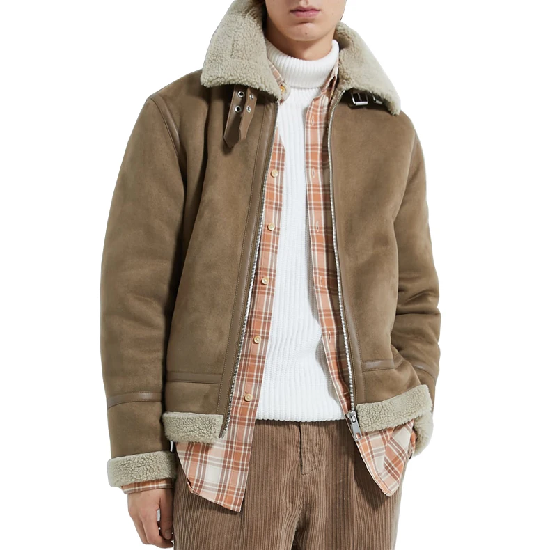 

Polar sherpa fleece lining softshell faux suede jacket for men