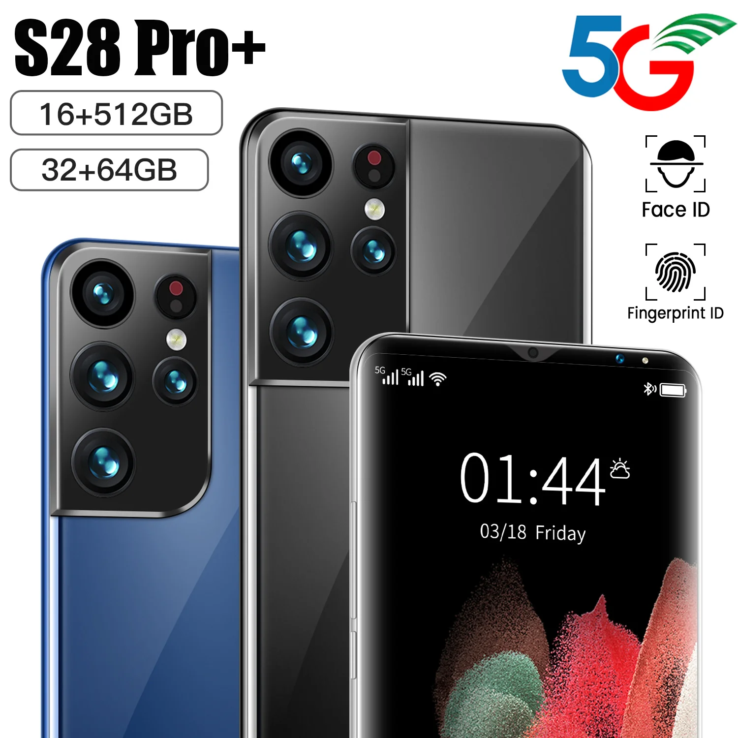 

New S28 Pro+ 5G Global Version Smartphone 6.1 Inch Full Screen Front Camera 32MP+ Rear Camera 64MP 16GB+512GB ROM Mobile Phone