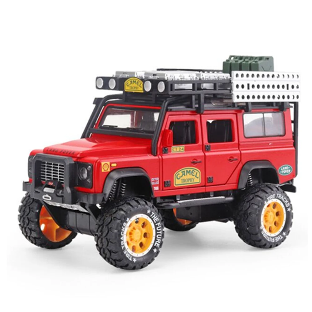 1:28 Land Rover Defender Camel Cross страна сплав модель автомобиля Модель игрушки звук и свет игрушка с инерционным механизмом автомобиль для игрушки мальчик подарок ребенку