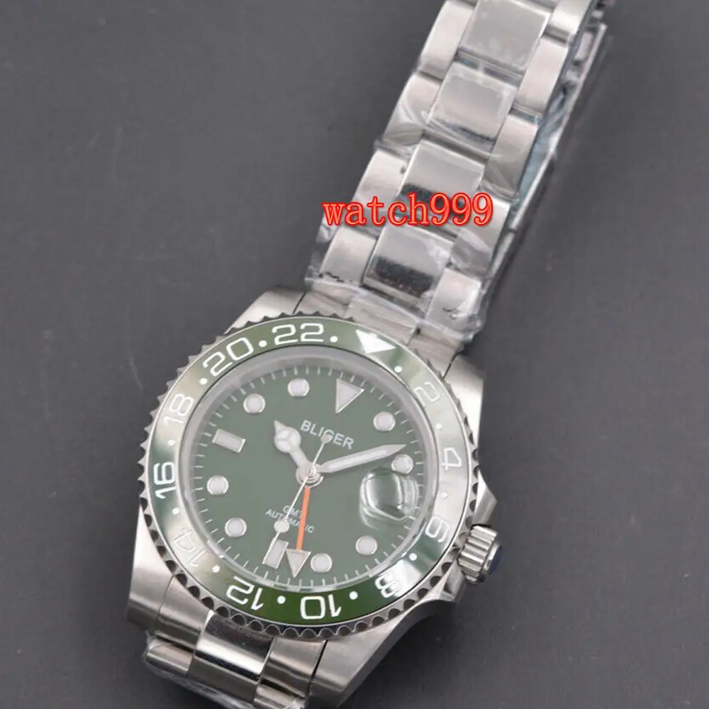 Мужские часы с зеленым циферблатом Bliger 40 мм сапфировым стеклом автоматические
