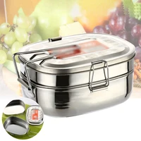 1 8l double layer stainless steel lunch box square bento food container box anti rust tableware kitchen tools accessories