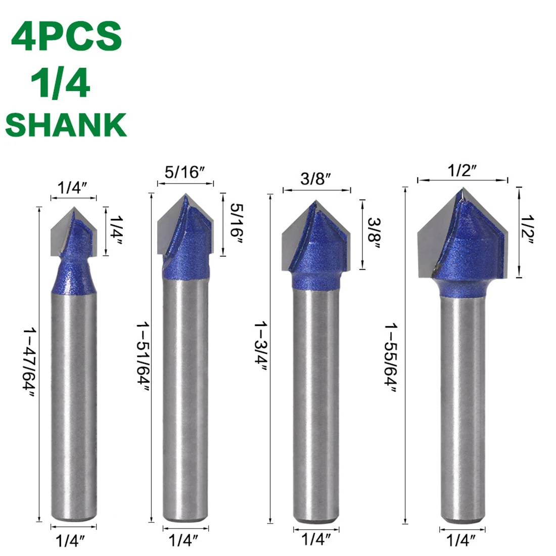 

Double-edged Drill Bit 4pcs High strength 1/4'' CNC 90 Degree Woodwork