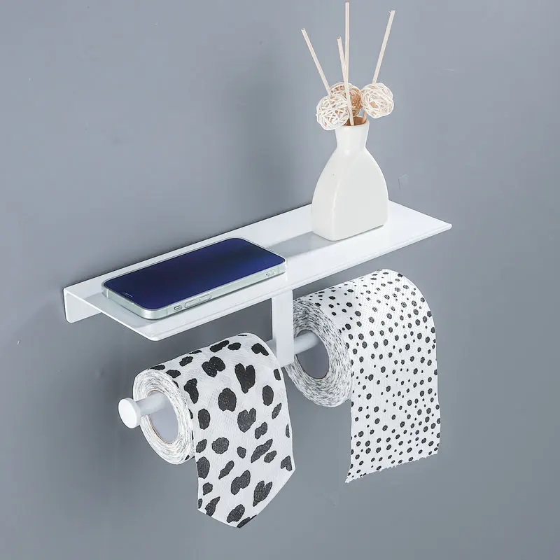 

Black paint double paper holder wall-mounted bathroom accessories telephone holder toilet shelf space aluminum material