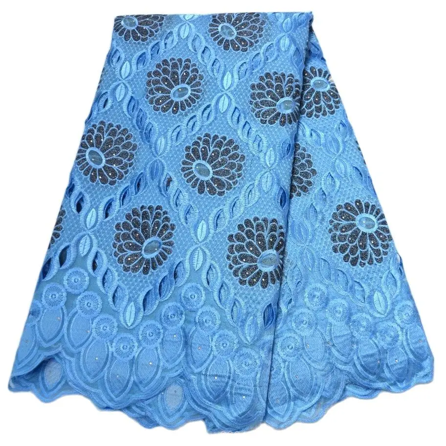 

5 Yards blue high quality swiss voile fabric dresses for women big occasion organza handcut fabric lace - N88105