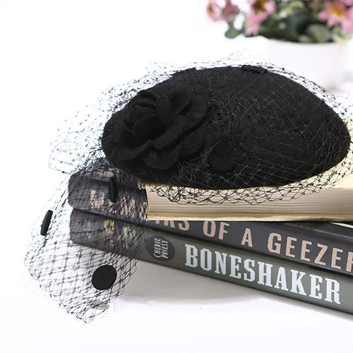 Ретро британская маленькая шляпа-котелок шапка-Вуалетка 100% шерстяная черная