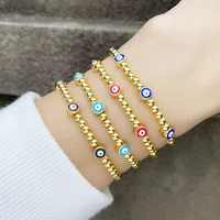 bohemian copper turkey evil eye gold beads elastic bracelet for women colorful enamel beaded adjustable pulseras jewelry present