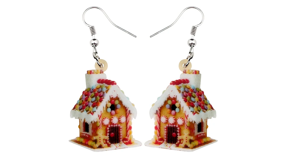 WEVENI Acrylic Christmas Anime Colorful House Earrings Long Drop Dangle Fashion Girl Women Wholesale Festival Party Accessories