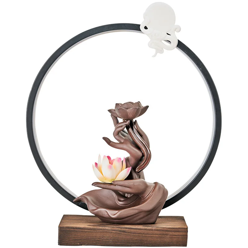 

Lofty Mountains And Flowing Water Backflow Incense Burner Cerative Resin Smoke Waterfall Incense Sticks Holder