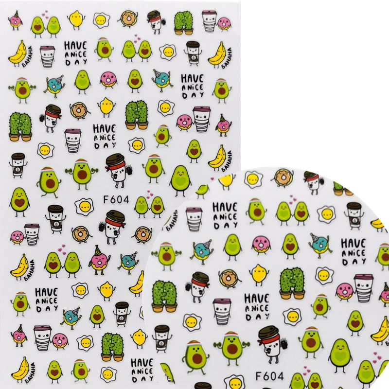 1 шт. наклейка для ногтей в виде авокадо и маргариток|Стикеры наклейки| |