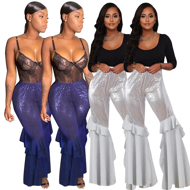 Модные брюки с блестками брюки-клеш в стиле пэчворк длинные женские спортивные