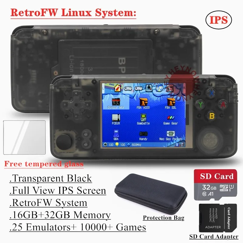 HEYNOW rs97 Plus двойная система Ретро игровая консоль 30+ эмуляторы ips экран портативный игровой плеер 360 градусов контроллер - Цвет: Black RetroFW OS