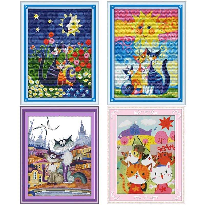 Вышивка крестиком с принтом кошки и солнце 11CT 14CT Набор для вышивки из мультфильма