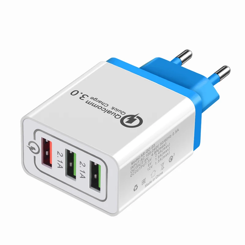 QC 3,0 5V 3A USB зарядное устройство Быстрая зарядка 3,0 адаптер быстрой зарядки 3 USB зарядное устройство для мобильного телефона iphone XR XS Max X 7 8 зарядное устройство s - Тип штекера: blue