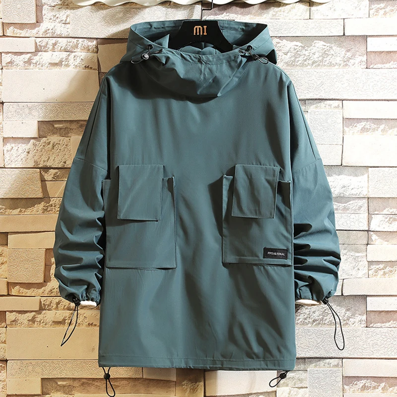 

Men's Jacket Fashion Multi-Pockets Techwear Pullover Windbreaker Jackets Men Casual Outwear Adjustable Hooded Coats 5XL