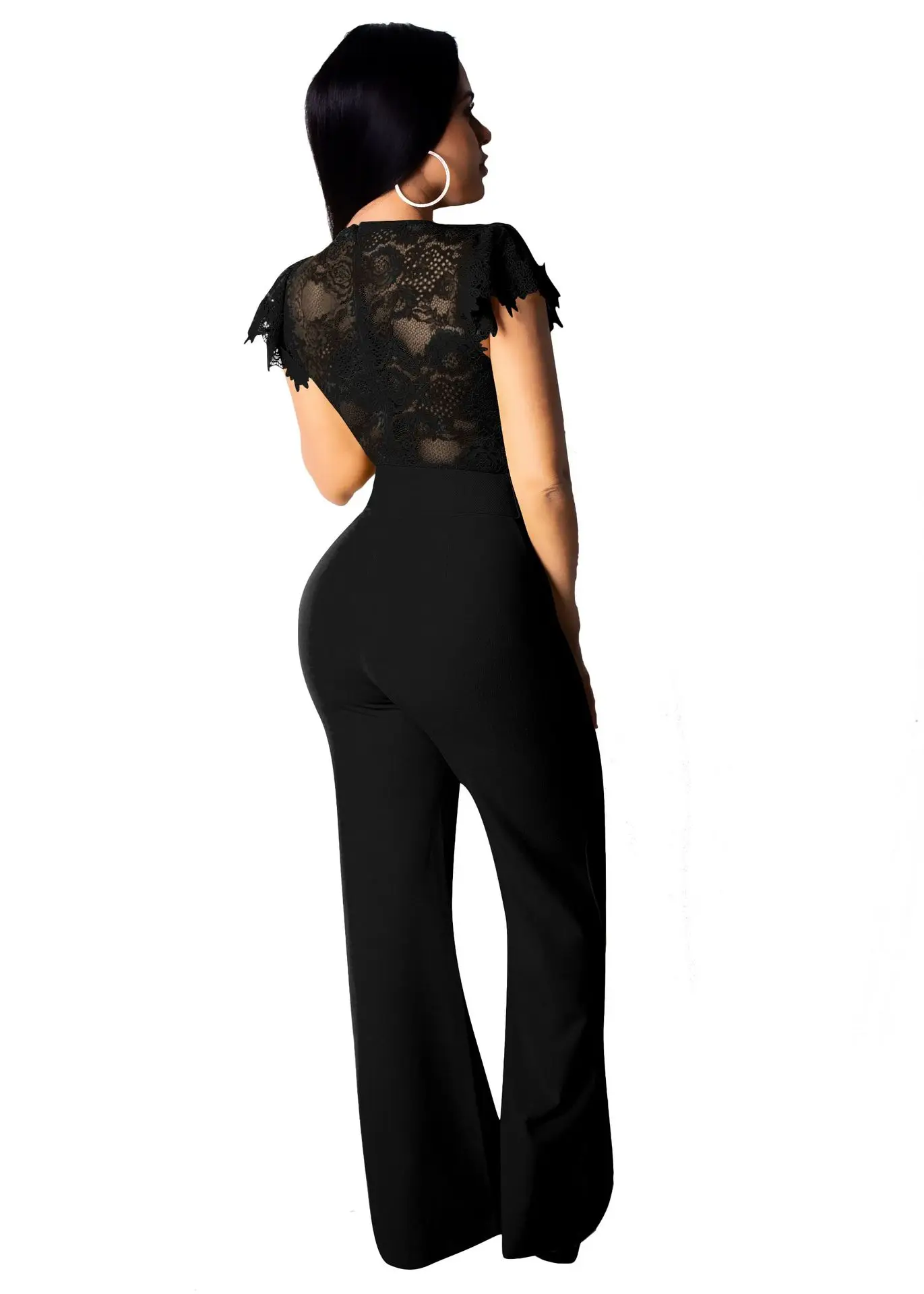 

FNOCE Cross-border Foreign Trade Women's sexy Fashion Casual Deep V-neck Lace Bowknot Women's jumpsuit Trousers