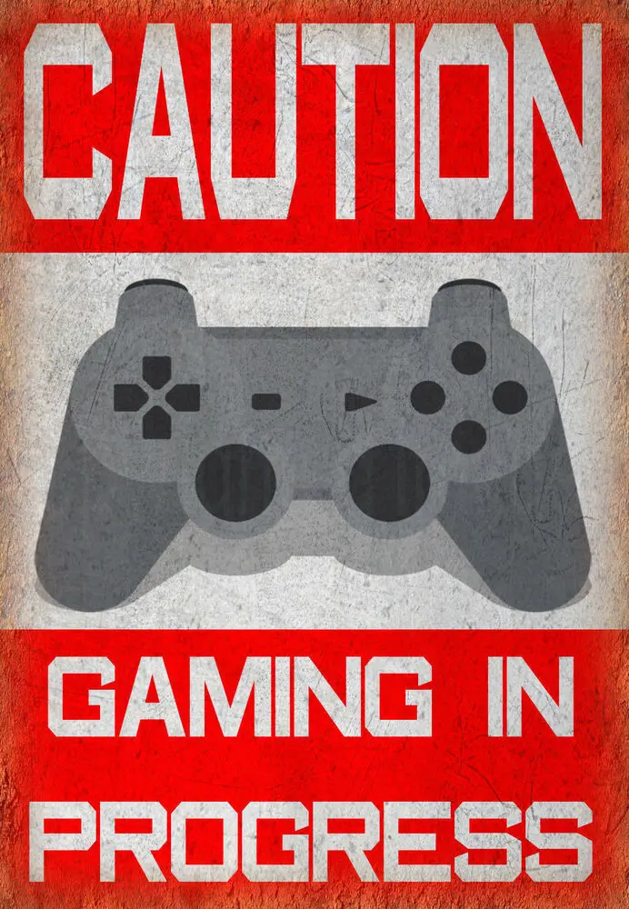 

CAUTION GAMING IN PROGRESS METAL TIN SIGN POSTER WALL PLAQUE
