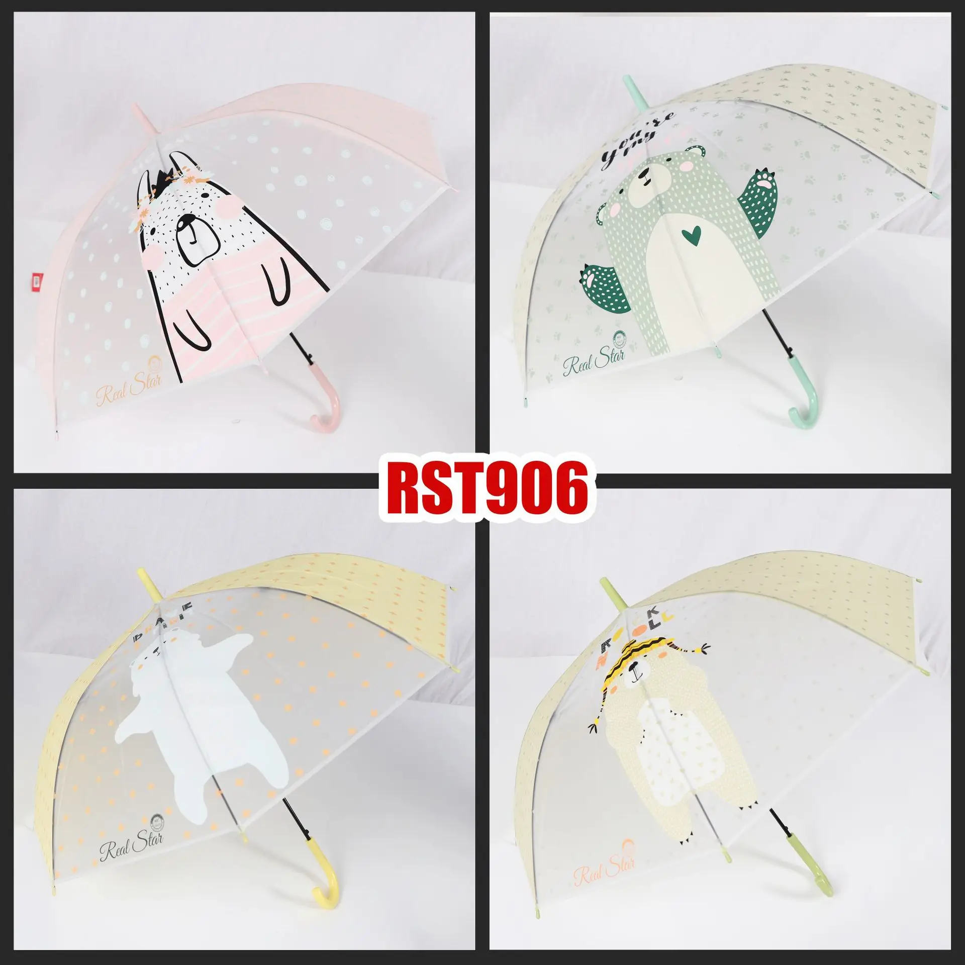 

Semi automatic cute bear PVC translucent umbrella 23 inch large umbrella face fashion umbrella rain gear for female adults