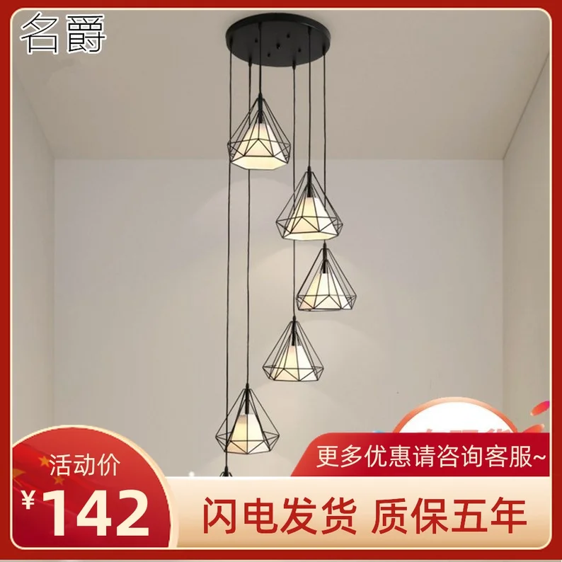 売る ダイヤモンドスパイラル階段のシャンデリア、現代シンプルなロフトアパート建物二重階段ランプロングシャンデリア階段