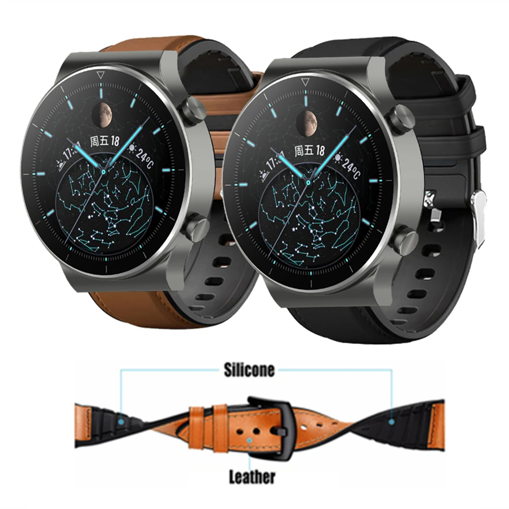 

For Huawei Watch GT 2 Pro GT2 GT 2e Wrist Band Straps Leather+Silicone Bracelet 22mm 20mm Watchband For Honor Magic 2 GS Pro
