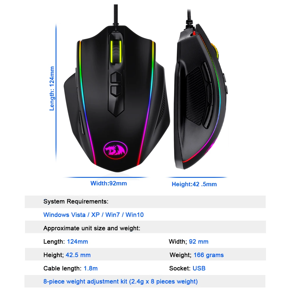 

Redragon Vampire M720 RGB Vampire USB Wired Gaming Mouse 10000 DPI 8 buttons mice Programmable ergonomic For Computer PC Gamer
