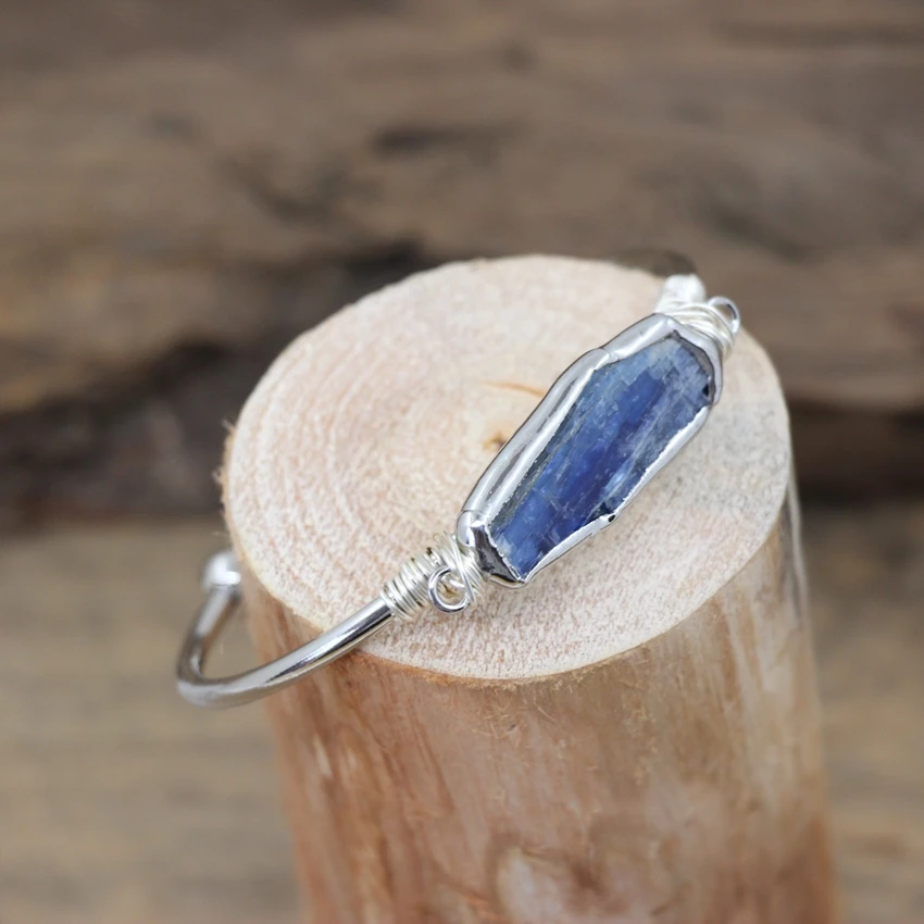 Золотистая/Серебристая латунная проволочная оболочка Натуральный Синий Кианит