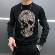 2021 New Brand Design Mens Sweater Hot Diamond Pattern Shiny Skull Sports Star Slim Warm Top M-5XL