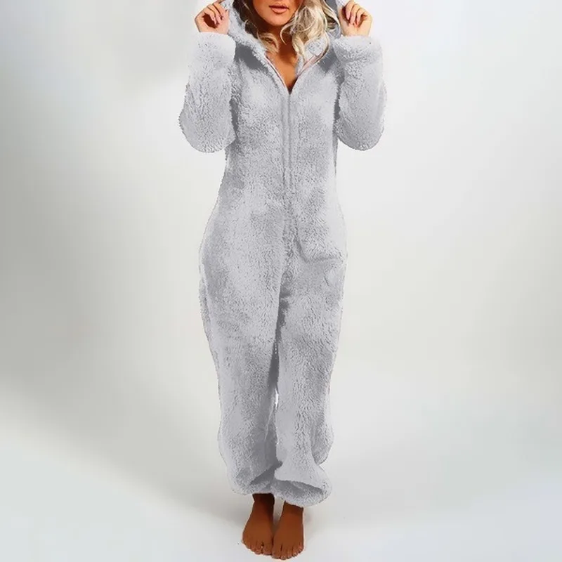 2022 Autumn Hooded Home Clothes Pajamas Thick Warm Winter Pajamas Set Lovely Women's Pajamas Home Clothes Plus Velvet Jumpsuit