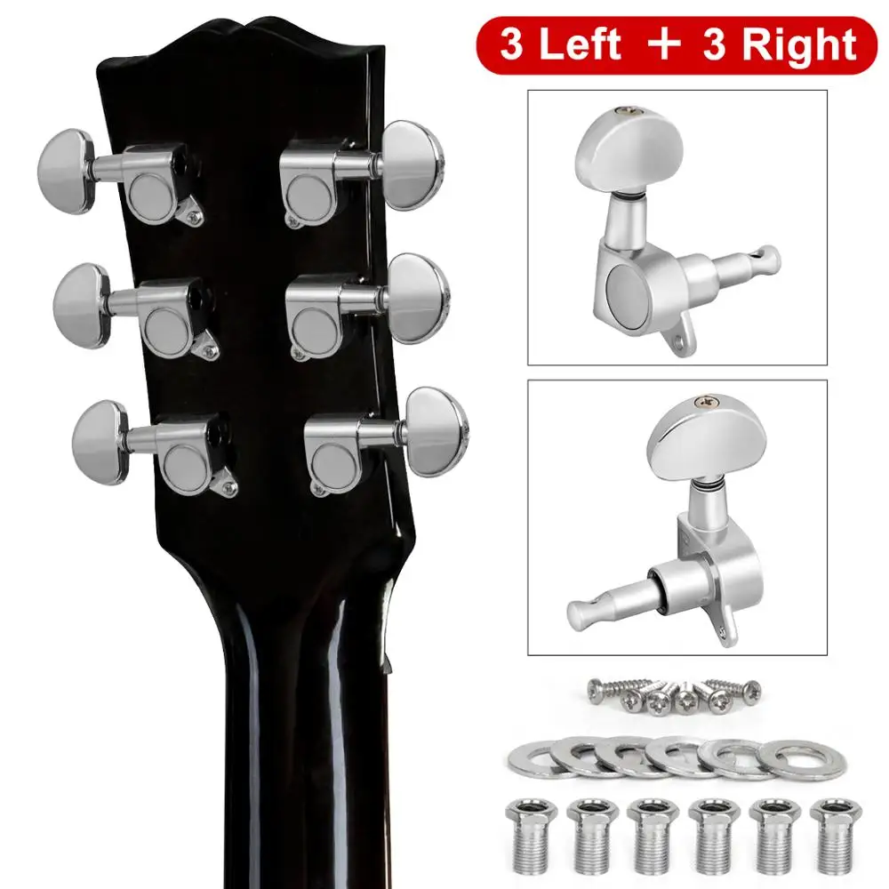 Kmise Acoustic Guitar Tuning Pegs 22.5mm*23.7mm*23.5mm 3L3R 18:1 Metal Closed Chrome 10mm Tuner Hole Parts&ampAccessories | Спорт и