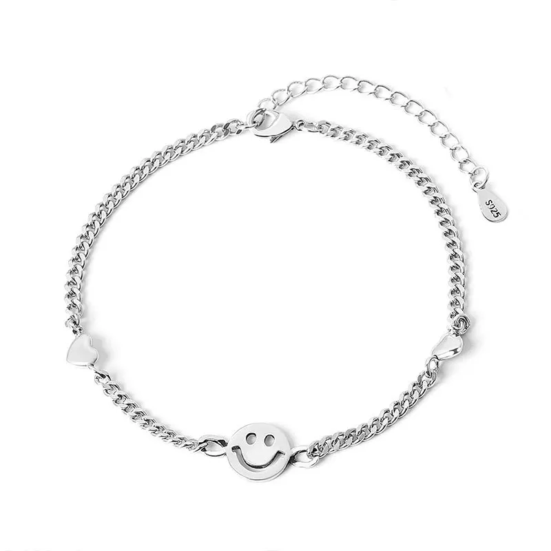 

Trendy Silver Color Charm Smiling Face Bracelets Vintage Boho Bracelet For Women Simple Fashion Korean Jewelry Gift