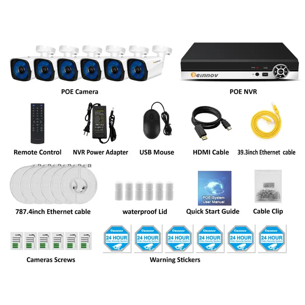 Камера видеонаблюдения Einnov IP 8 каналов водонепроницаемая с дистанционным