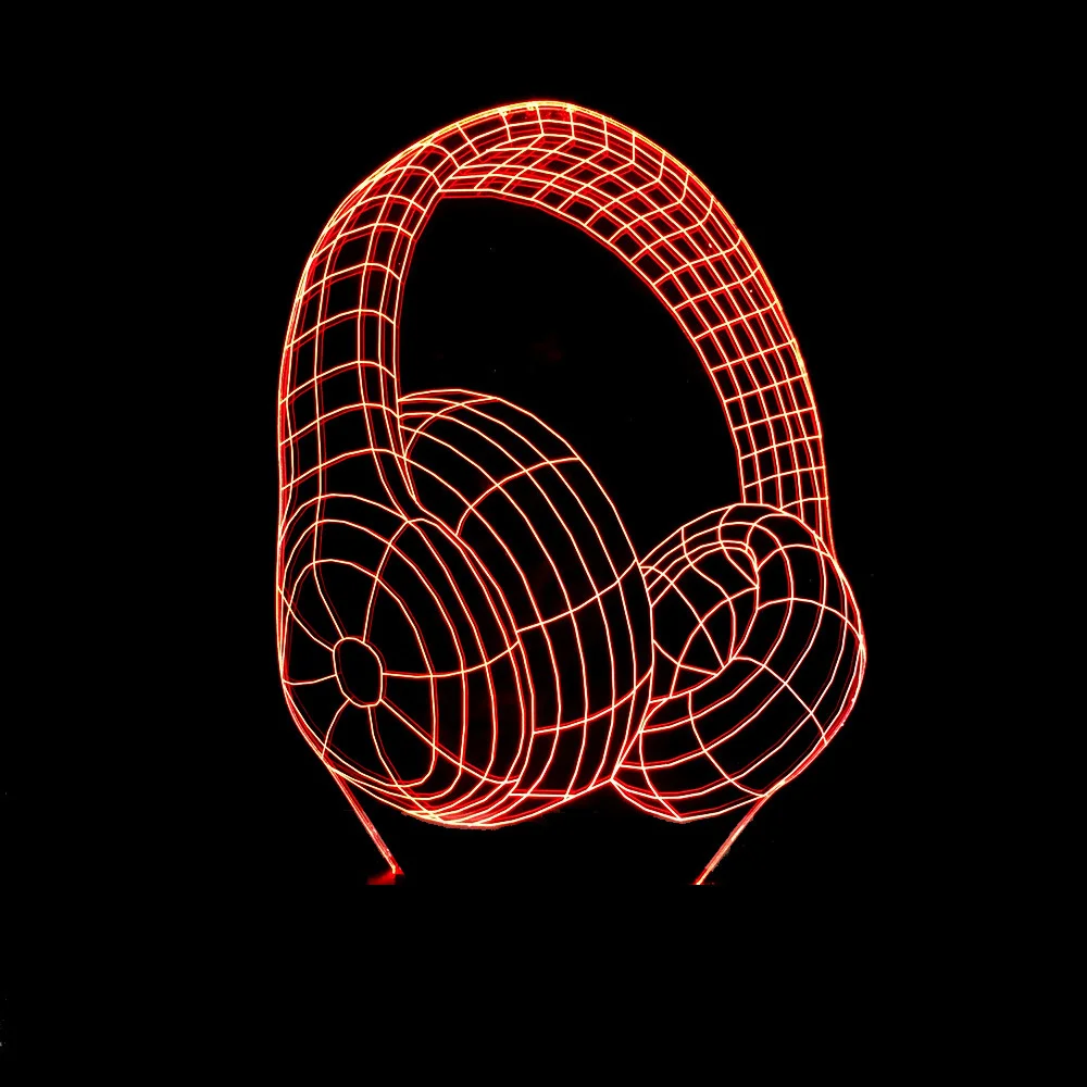 3D иллюзия Лампа в форме наушников USB сенсорный светодиодный оптический