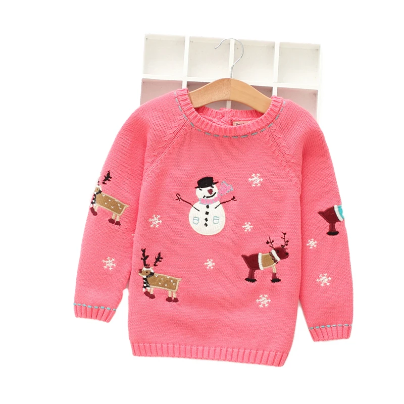 2021 Рождественский детский свитер для девочки на зиму из хлопка и снеговиками