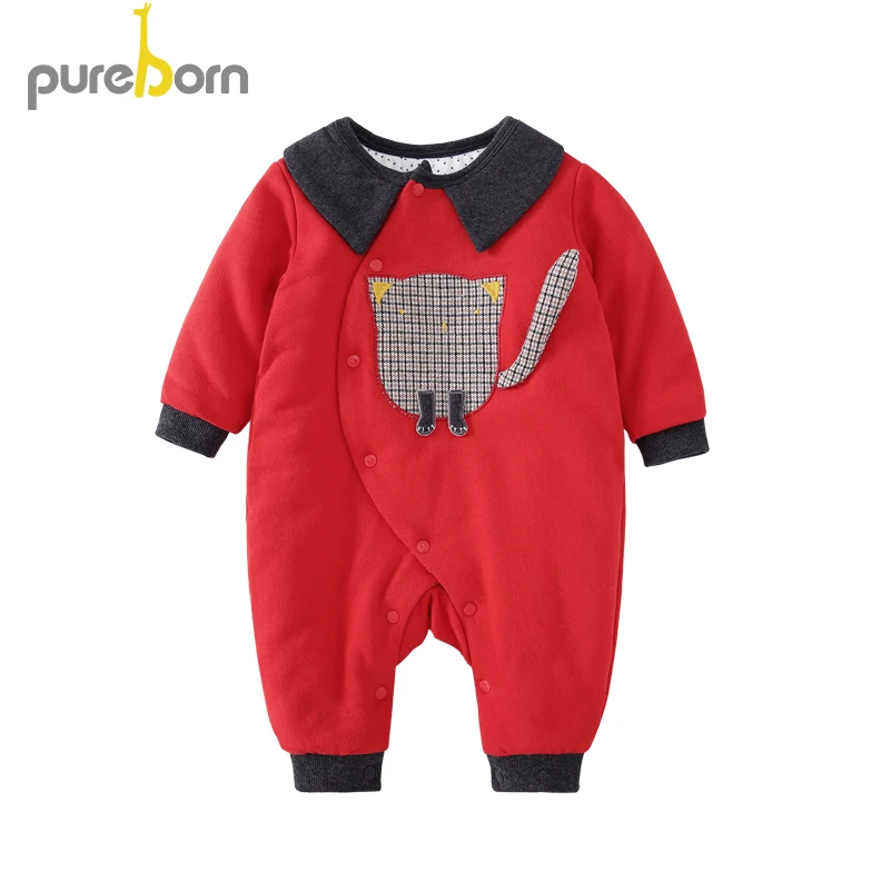 Pureborn/комбинезон для новорожденных; хлопковый стеганый хлопковый комбинезон с хлопковой подкладкой; теплый комбинезон для маленьких мальчиков; Одежда для девочек - Цвет: red