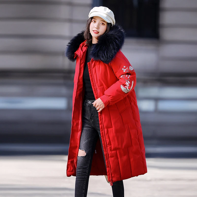 

Thick Warm Female Jacket Wintet Long Coat Women Plus Size M-5XL Padded Parkas Overcoat Wadded Jackets Embroidery YTNMYOP