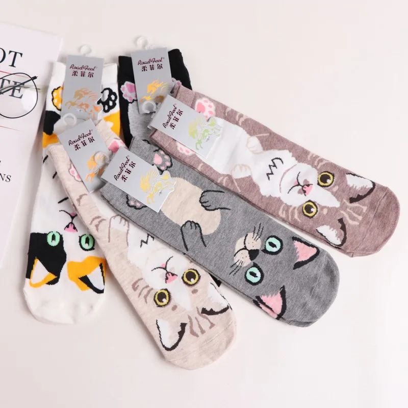 

10pair/lot Autumn Winter Cotton Women Short Socks Fashion Breathable Gilrs CARTOON CAT Socks Comfortable Casual Cue Socks Female
