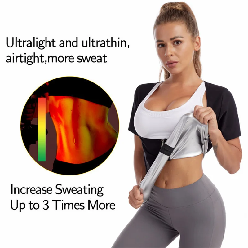 

Women Zipper Short Sleeve Tops Sweat Sauna Shirt Body Shapers Vest Thermo Waist Trainer Shapewear Fat Burner Waist Shaper Corset