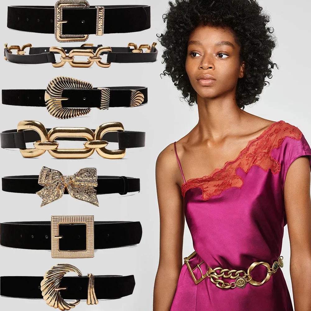 Женский ремень Макси ZA украшенный кристаллами с пряжкой романтической талией