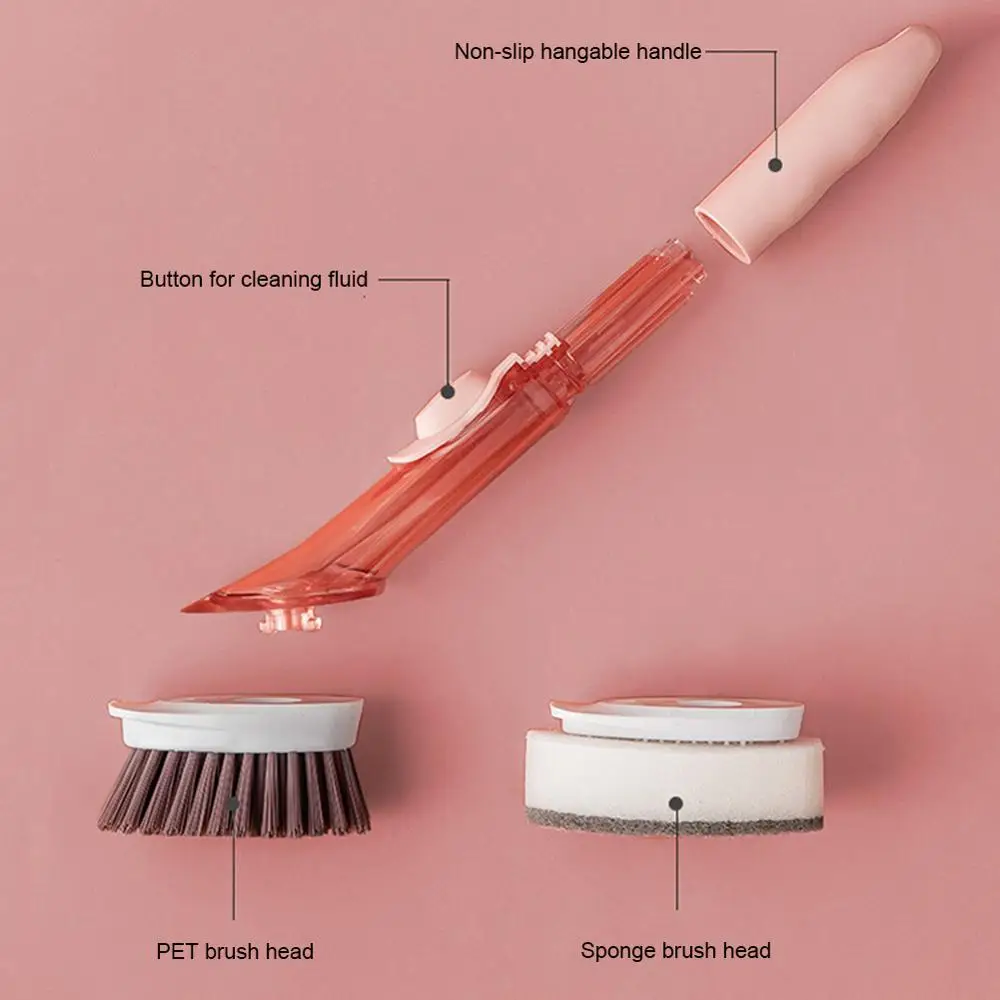 

Double Use Kitchen Cleaning Brush Scrubber Dish Bowl Washing Sponge Automatic Liquid Dispenser Kitchen Pot Cleaner Tools