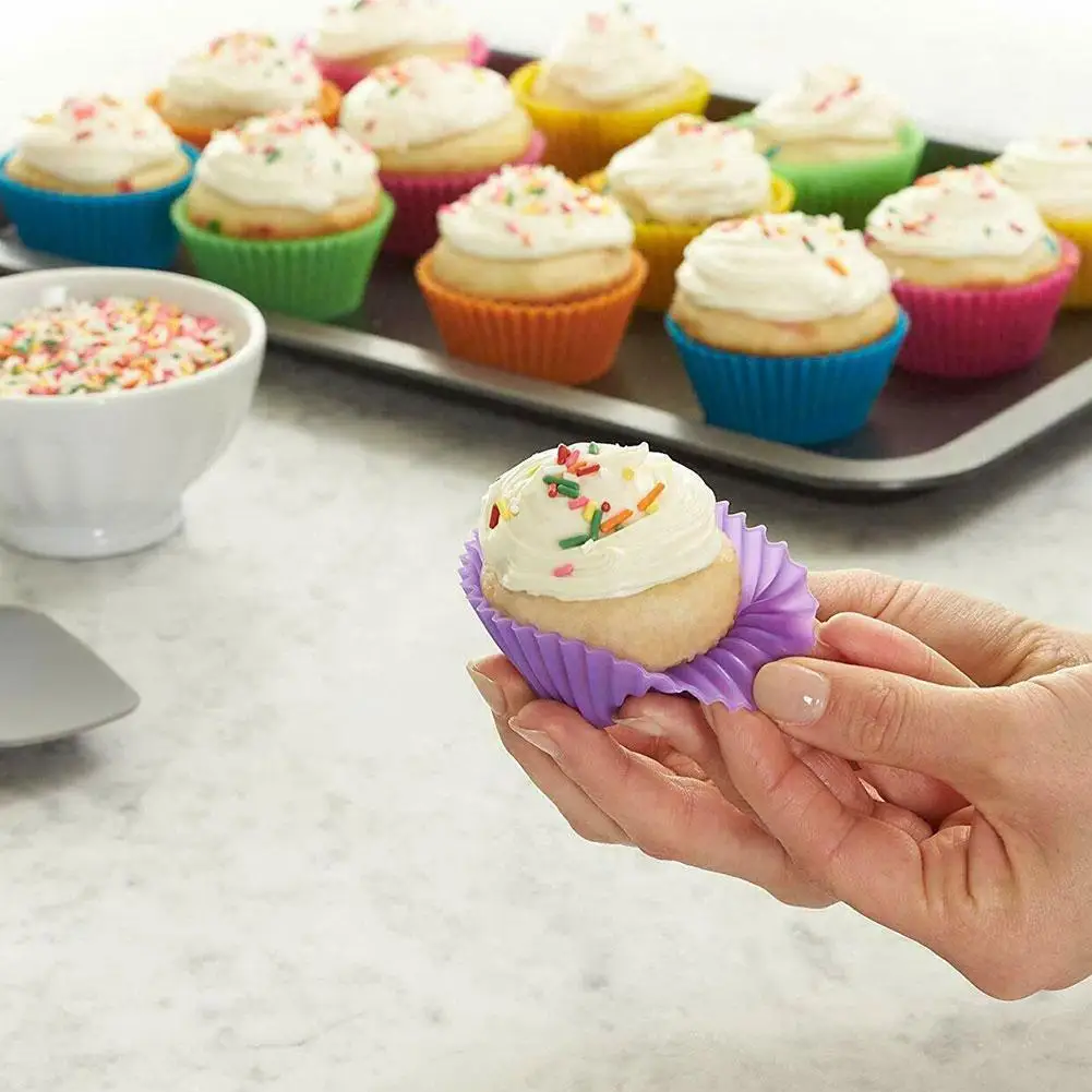 

24PCS Silicone Baking Cups Round Shaped Cupcake Liners Sets Muffin Kitchen Cooking Lace Liners Paper Tools Molds Cake Molds O0N7