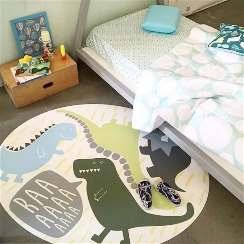

120cm Kids Rug Round Baby Crawling Play Mat Non-slip Dinosaur Children's Room Decoration Carpets Soft Nursery Floor Blankets