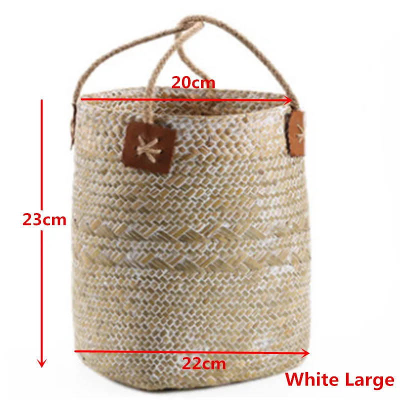 white large Бамбуковые корзины для хранения ручной работы, складные корзины для белья, плетеные корзины из ротанга, цветочные горшки, корзины для растений - Цвет: white large