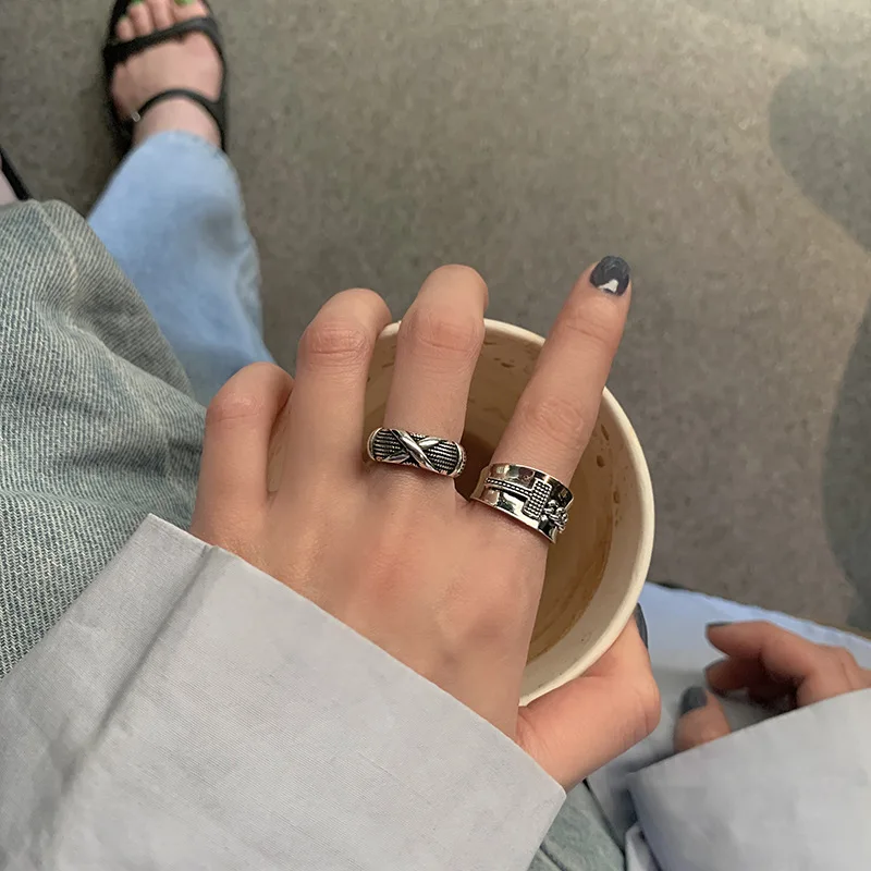 MEETSOFT Открытое кольцо из стерлингового серебра 925 пробы в стиле ретро с надписью T X