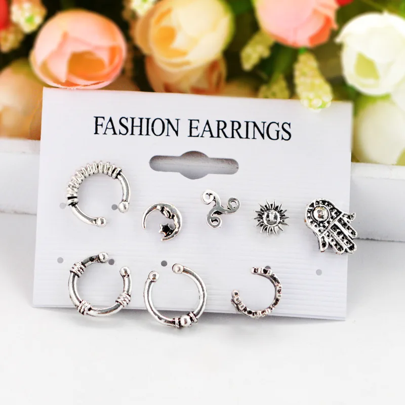 

Explosive style earrings European and American Bohemian retro sun moon earrings earrings eight-piece earrings earrings