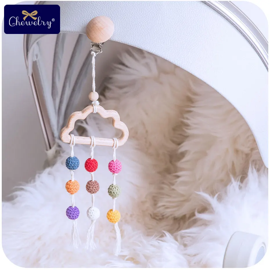 

1pc Baby Teether Siliocne Beads Feather Teething Pendant Pram Clip Hanging Toys Mobile Holder Stroller Chain Newborn Wooden Gym
