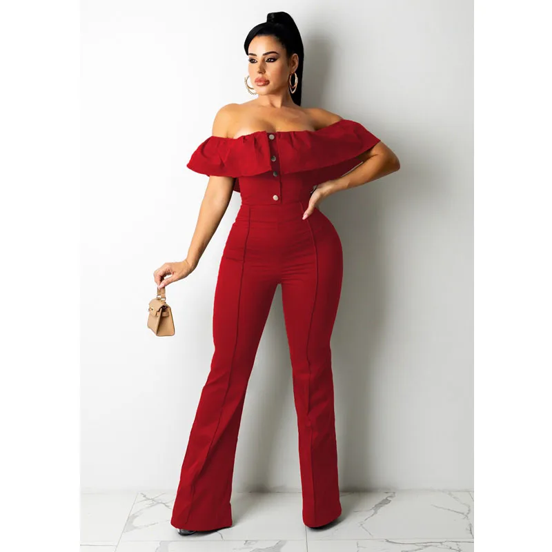 

2021 Fall Clothes Jumpsuit Women Sexy Ruffled Sleeveless One-shoulder Bodysuit One Piece Club Outfit Streetwear Wholesale Items