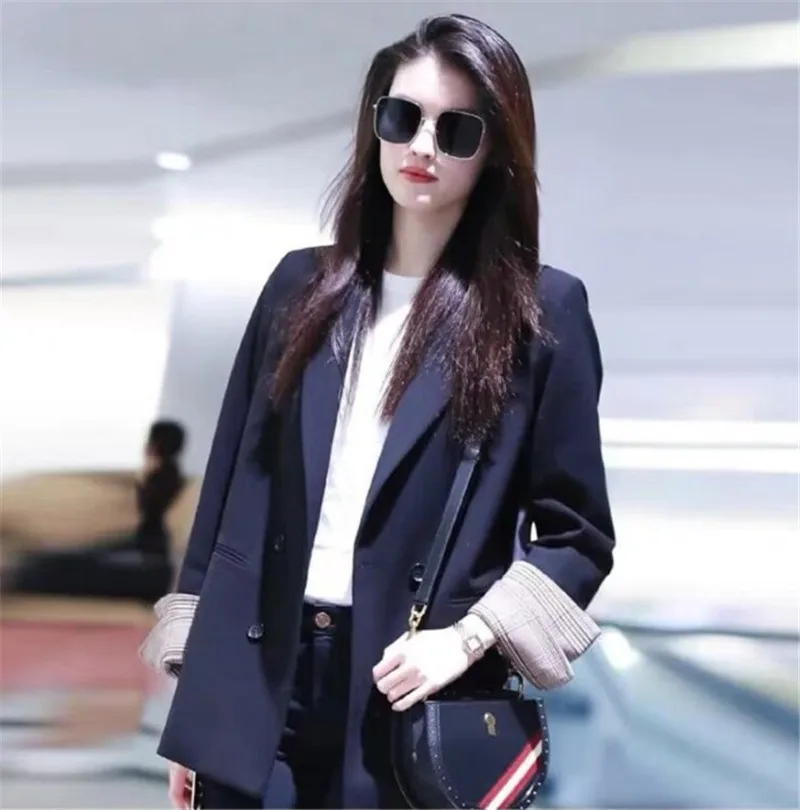 

2020 Spring and Autumn Korean Chic Suit Jacket Female British Style Long Loose Casual Blazer Femme Double Breasted Outwear r107