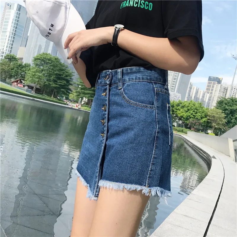 

Women's Cotton White 4XL Single Sexy Skirt Plus Size Feminino Legs Breasted Wide Hotpants Jeans Skirts Shorts Irregular Denim Si