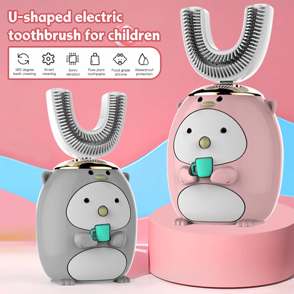 

U-Shaped Sonic Electronic Toothbrush fo Kids(Cute Penguin)Rechargeable Tooth Cleaning Tool